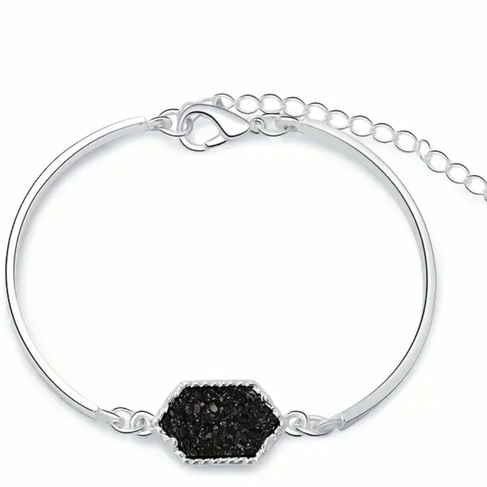 Black Druzy Rhombus  Bangle Bracelet